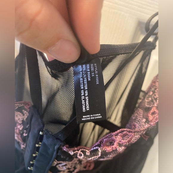 icollection Babydoll Purple Floral Embroidered Sheer Corset Lingerie Size 3X - Picture 6 of 7